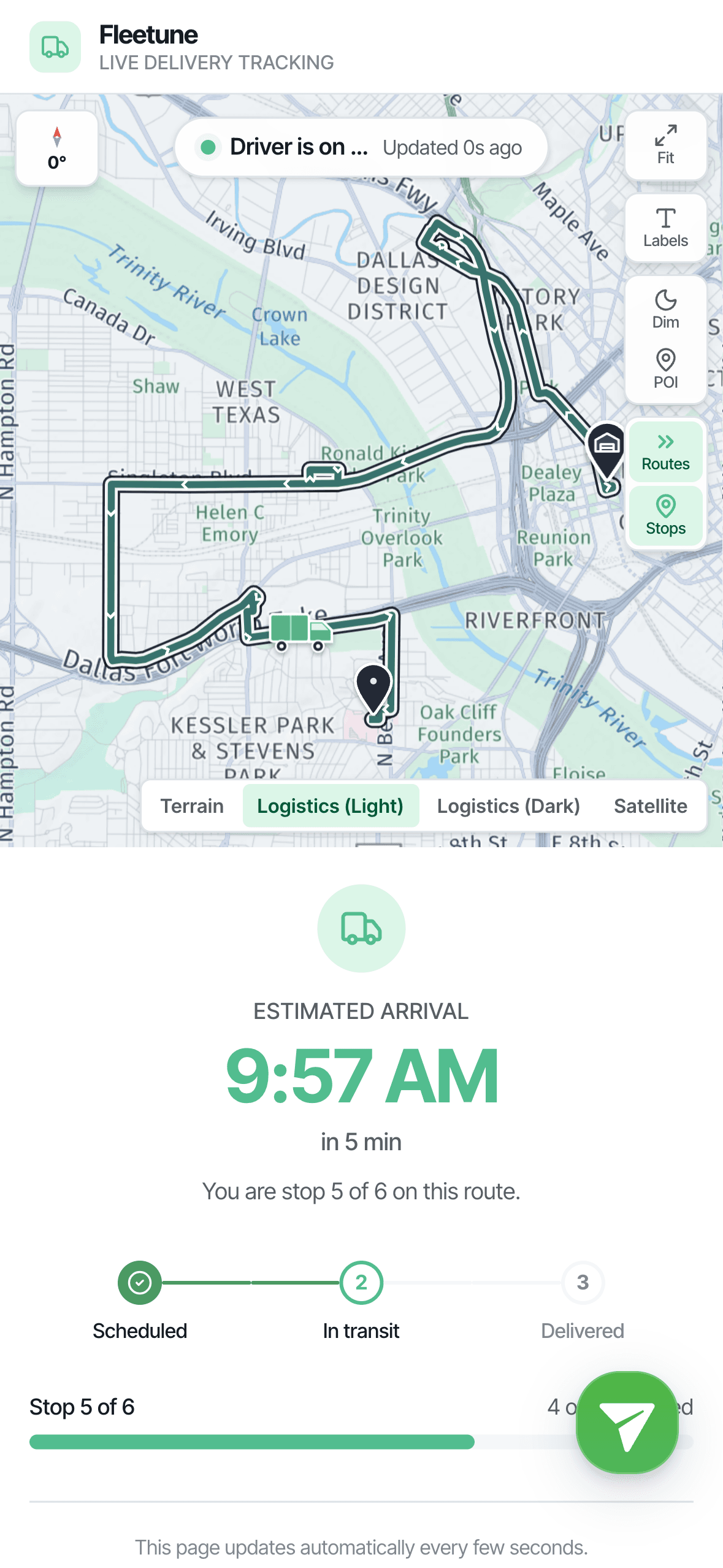 Customer tracking on a phone — estimated arrival and delivery progress